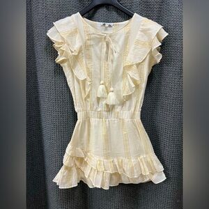 Karina Grimaldi Daisey Metallic Mini Dress White Gold Stripe Tie Front Small